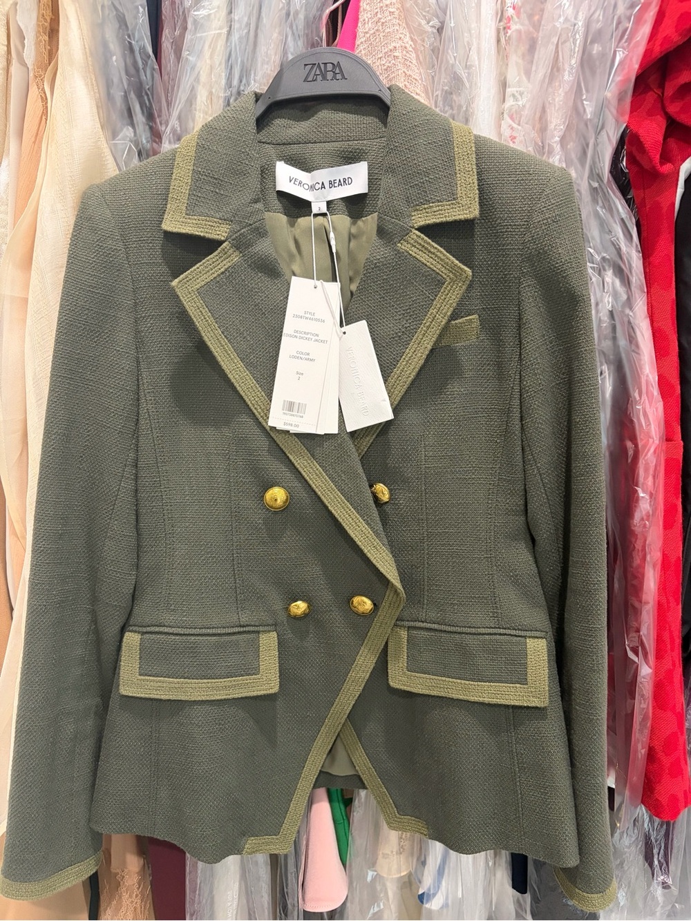 Veronica Beard Edison Dickey Blazer Jacket Loden Army Green Sz 2